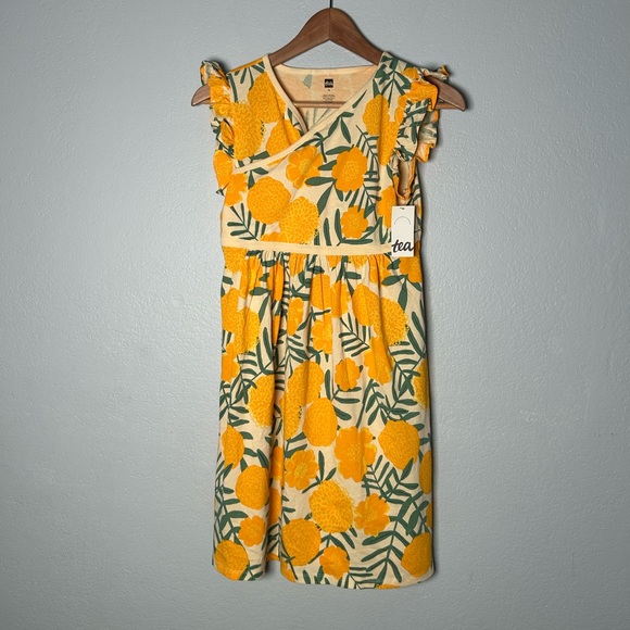 Tea Collection Other - Tea Collection Wrap Neck Marigold Delight Yellow Floral Midi Dress cotton